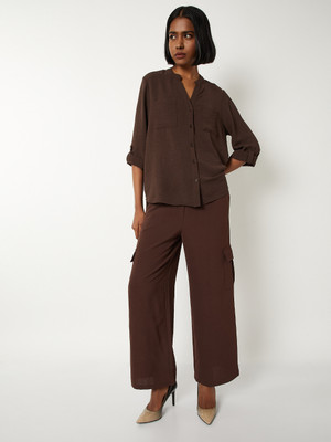 MAX Casual Self Design Women Brown Top