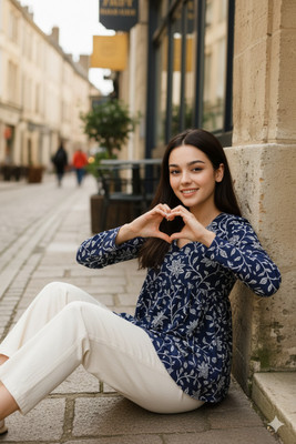 CLANGER Casual Printed Women Blue, White Top