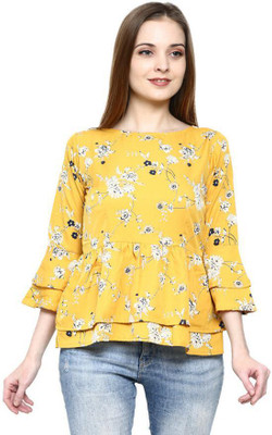 StyloQueen Casual Floral Print Women Yellow Top