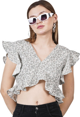 Styvibe Casual Printed Women Beige Top