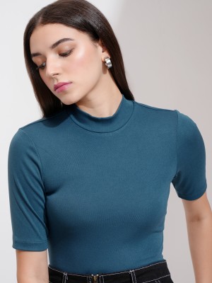 Tokyo Talkies Casual Solid Women Blue Top