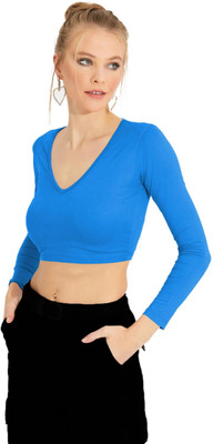 THE BLAZZE Casual Solid Women Blue Top