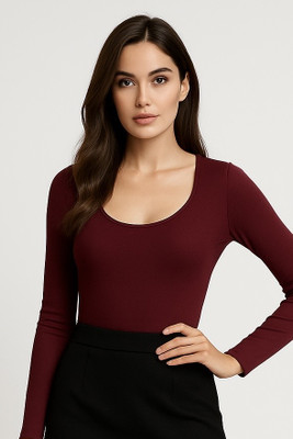 SUGARCANNE Casual Solid Women Maroon Top