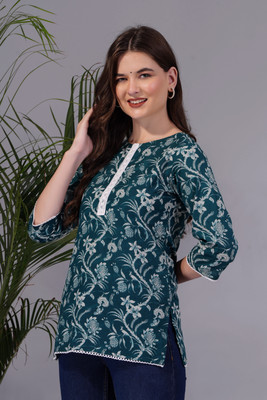 Dinaya Casual Printed Women Dark Green Top