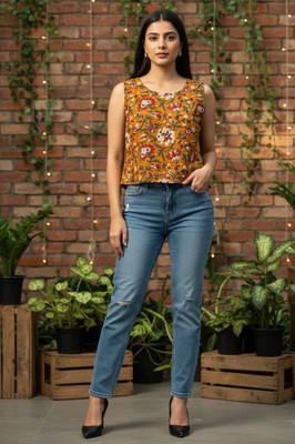 DOTSNLINES Casual Floral Print, Printed Women Yellow, Multicolor Top