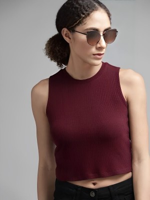 YOUR BABY CAN Casual Solid Women Maroon Top