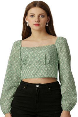 french crown Casual Printed Women Green Top