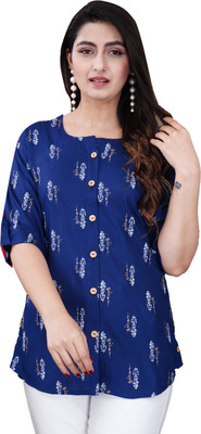 KALPHEM Casual Printed Women Blue Top