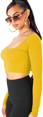 THE BLAZZE Casual Self Design Women Yellow Top