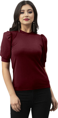 A To Z Cart Casual Solid Women Maroon Top