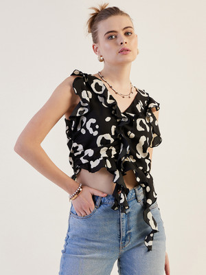 Freehand by The Indian Garage Co. Casual Printed Women Black, White Top