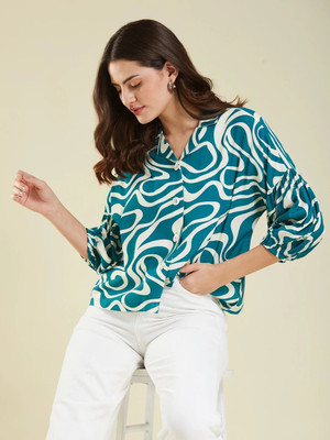 J TURRITOPSIS Casual Printed Women Blue Top