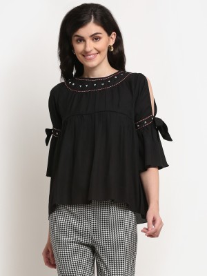 La Zoire Casual Solid Women Black Top