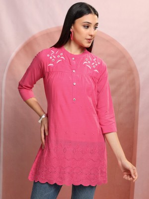 Vishudh Casual Embroidered Women Pink Top