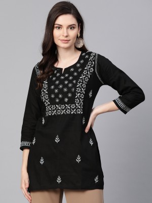 ADA Party 3/4 Sleeve Embroidered Women Black Top