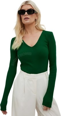 SIGHTBOMB Casual Solid Women Dark Green Top