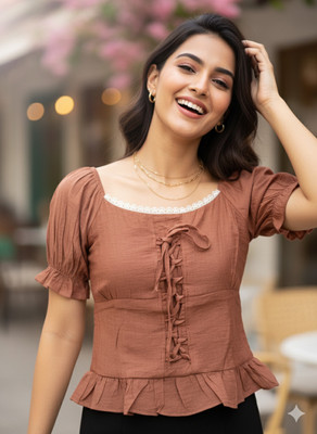 QUINTESSENTIALS Casual Self Design Women Red Top