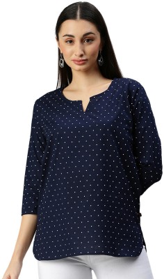 Bareblow Casual Polka Print Women Dark Blue Top