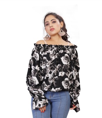 NADETI Casual Printed Women Black Top