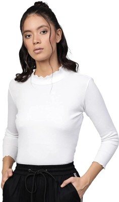 Karl Foerster Casual Solid Women White Top