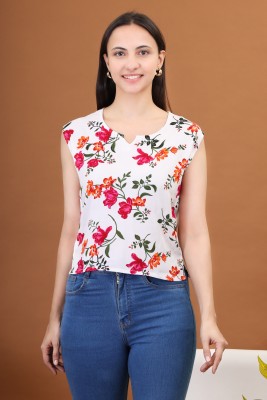 KLOZIQUE Casual Floral Print Women White, Red Top