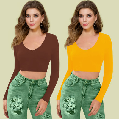 NAVYANKAA Casual Solid Women Yellow Top