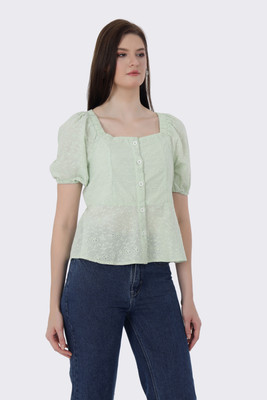 BIRDIEfashion Casual Solid Women Green Top