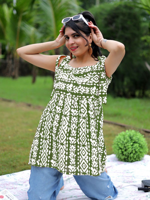 Anmi Printed Women Anarkali Kurta(Dark Green)