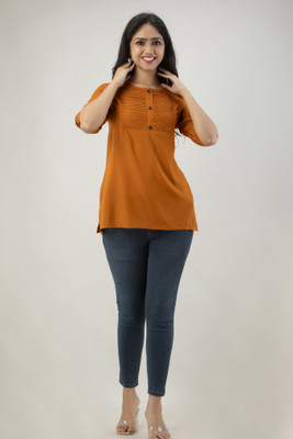 DMP EXPORT Casual Solid Women Gold Top
