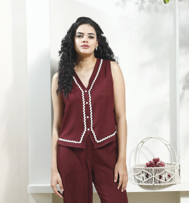 ATHENA Casual Solid Women Maroon Top