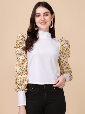 DL Fashion Casual Printed, Solid Women White Top