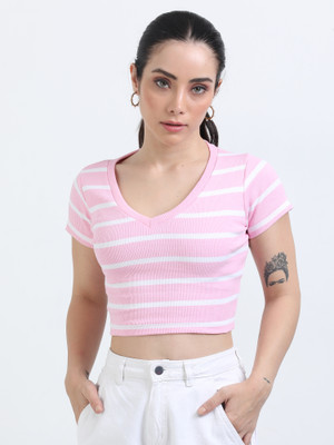 Sollobell Casual Striped Women Pink Top
