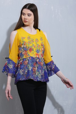 Raabta Fashion Casual Printed Women Yellow Top