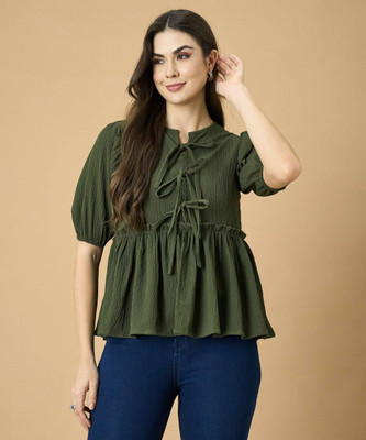 Dressberry Casual 3/4 Sleeve Printed Women Green Top