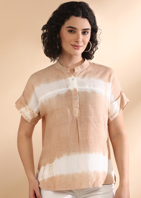 PinkTribe Casual Tie & Dye Women Beige Top