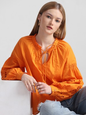 ONLY Casual Solid Women Orange Top