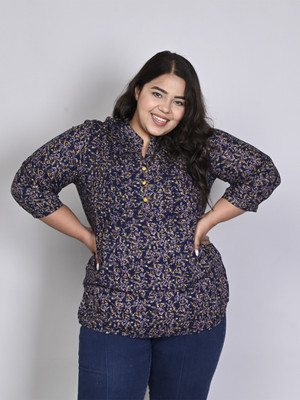 9 impression Casual Printed Women Dark Blue Top