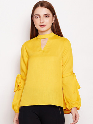 OXOLLOXO Casual Regular Sleeve Self Design Women Yellow Top