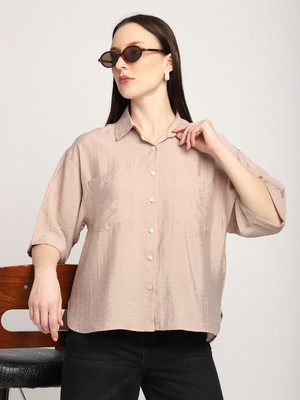 R&B Casual Solid Women Beige Top