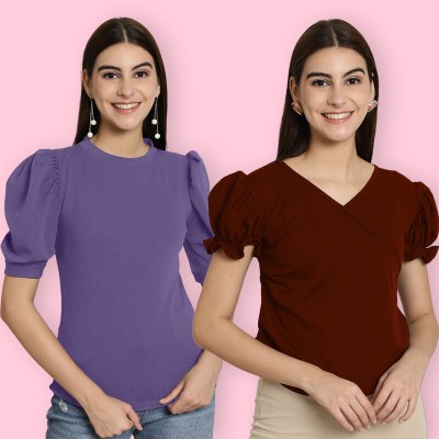 Tromko Casual Solid Women Maroon, Purple Top