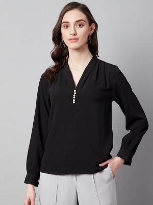 CARLTON LONDON Casual Solid Women Black Top