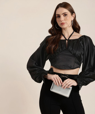 HERE&NOW Casual Solid Women Brown Top