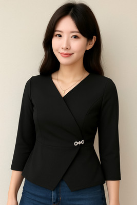 IBFASHION Casual Solid Women Black Top