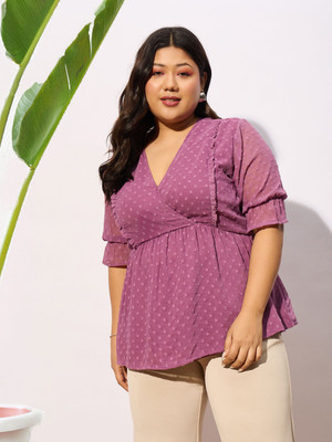 SASSAFRAS Curve Casual Self Design Women Purple Top