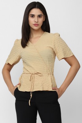 VAN HEUSEN Casual Self Design Women Beige Top