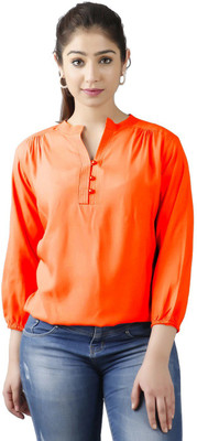 Pittra4ever Casual Solid Women Orange Top