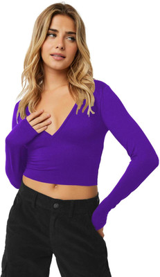 THE BLAZZE Casual Solid Women Purple Top