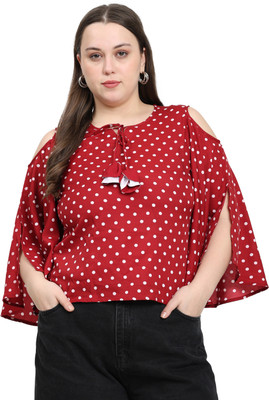 MASSIDESIGN Casual Polka Print Women Red Top
