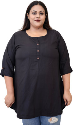 myplusfashion Casual Solid Women Black Top