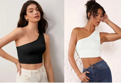 HouseOfCommon Casual Solid Women Black, White Top